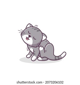 Cute cartoon Cat scratching his body  