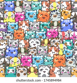 Cute Cartoon Cat seamless pattern doodle and flat design.