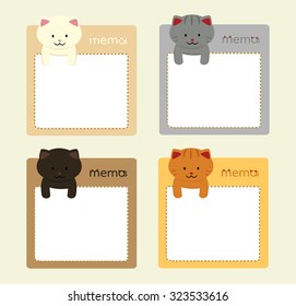 cute cartoon cat set of note papers. Vector illustration