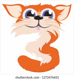 cute cartoon cat shaped like number three