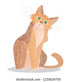 Cute cartoon cat sit. Flat character design. Home pet. Vector illustration isolated on white background.