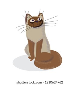 Cute cartoon cat sit. Flat character design. Home pet. Vector illustration isolated on white background.