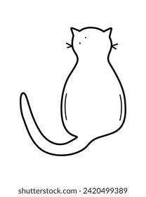 Cute cartoon cat is sits. Vector doodle illustration of a funny pet cat. Isolate on white.