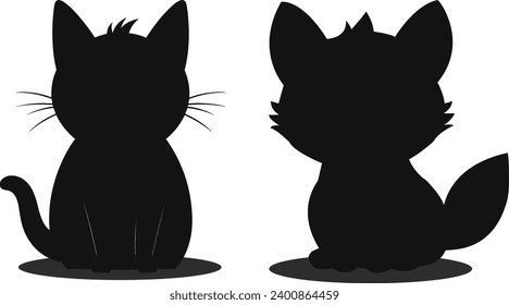 A cute cartoon cat sitting on white background
