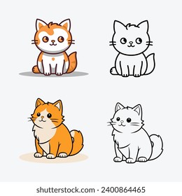 A cute cartoon cat sitting on white background