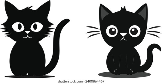 A cute cartoon cat sitting on white background