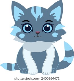 A cute cartoon cat sitting on white background