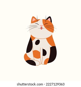 Cute cartoon cat sitting. Vietnamese zodiac sign, astrological symbol. Domestic animal, pet, isolated on white. Vector illustration. Flat style design. 2023 Lunar New Year, Tet card, banner element.