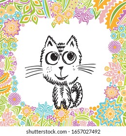 Cute cartoon cat. Sketch. Vector illustration