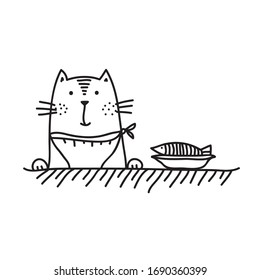 Cute cartoon cat sketch. Vector illustration