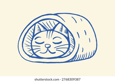 Cute cartoon cat sleeping in a cozy bed with animal cartoon hand drawn line art eyes closed adorable animal pet sleeping cat nap sleeping domestic peaceful adorable dreaming