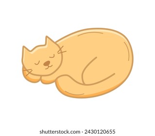 Cute cartoon cat is sleeping. Vector doodle illustration of a funny pet cat. Isolate on white.