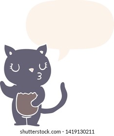 cute cartoon cat with speech bubble in retro style