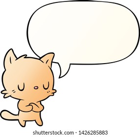 cute cartoon cat with speech bubble in smooth gradient style