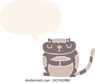 cute cartoon cat with speech bubble in retro style