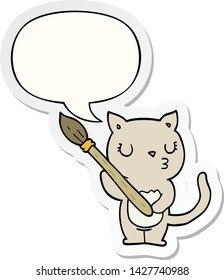 lindo gato de dibujos animados con pegatina de burbujas de voz