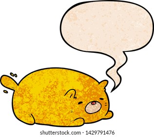 cute cartoon cat with speech bubble in retro texture style