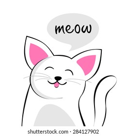 Cute cartoon cat with speech bubble saying Meow