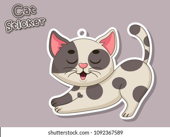 Cute Cartoon Cat Sticker. Vector Illustration With Cartoon Style Funny Animal.