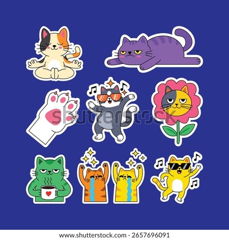 Cute cartoon cat stickers set