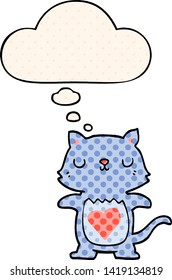 cute cartoon cat with thought bubble in comic book style