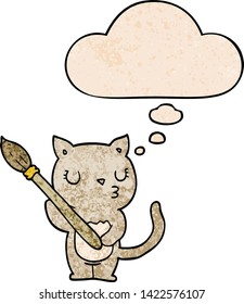 lindo gato de dibujos animados con burbuja de pensamiento al estilo de textura gruesa