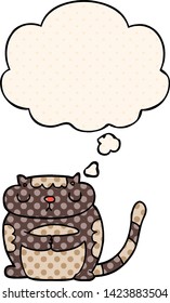 cute cartoon cat with thought bubble in comic book style