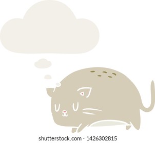 cute cartoon cat with thought bubble in retro style