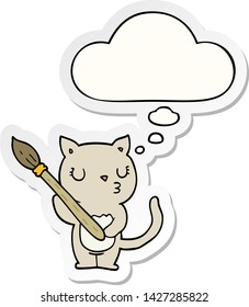 cute cartoon cat with thought bubble as a printed sticker