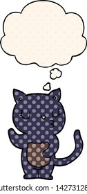 lindo gato de dibujos animados con burbuja de pensamientos en el estilo de un libro de historietas