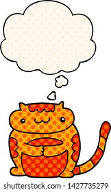 süße Cartoon-Katze mit Denkblase im Comicstil