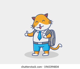 Escuela de caricatura de gatos de dibujos animados. Dibujo de iconos de estilo plano de dibujos animados Vector premium