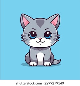 Cute cartoon cat with a tie on a blue background.