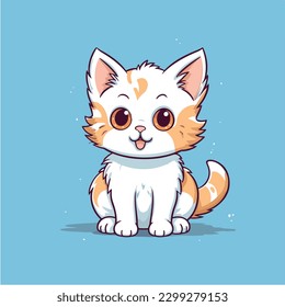 Cute cartoon cat with a tie on a blue background.