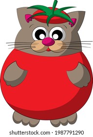 Cute cartoon Cat in tomato. Draw illustration in color
