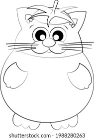 Cute cartoon Cat in tomato. Draw illustration in black and white