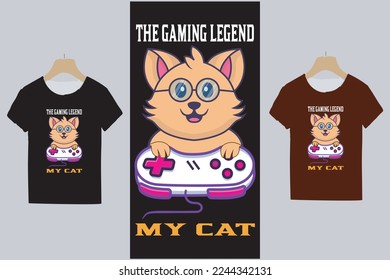 Cute cartoon cat tshirt design, gaming tshirt design