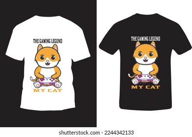 Cute cartoon cat tshirt design, gaming tshirt design