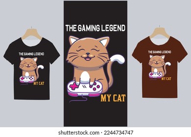 Cute cartoon cat tshirt design, gaming tshirt design