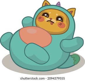 Cute cartoon cat in a unicorn costume fell. The original character.
