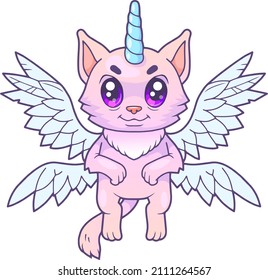 cute cartoon cat unicorn, funny illustration