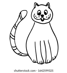 Cute of cartoon cat, vector black and white illustrations for children`s coloring or creativity.