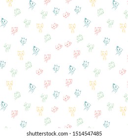 Cute Cartoon Cat Vector Icons, Seamless Pattern And Background