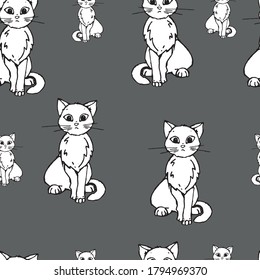 Iconos vectores de gatos de dibujos animados, patrón y fondo sin soldadura