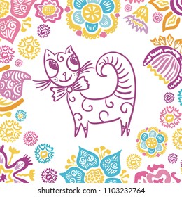 Cute cartoon cat. Vector illustration
