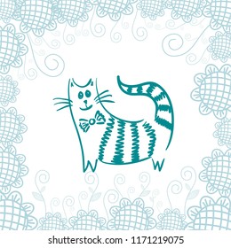 Cute cartoon cat. Vector illustration