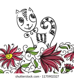 Cute cartoon cat. Vector illustration