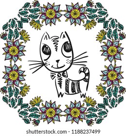 Cute cartoon cat. Vector illustration
