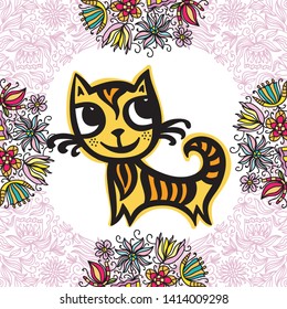 Cute cartoon cat. Vector illustration