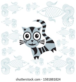 Cute cartoon cat. Vector illustration